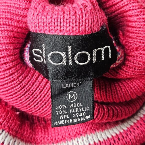 Slalom Vintage 80's Hot Pink Nordic Snowflake Design Turtleneck Knit Ski Sweater - Picture 7 of 10